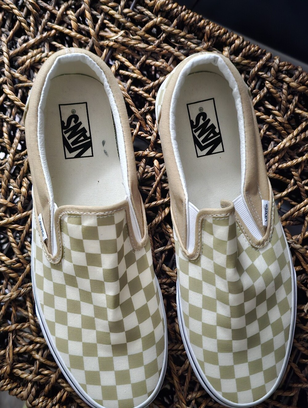 Vans Slip-On Checkerboard Sneakers - Beige & White New Never Worn Size 11 - Picture 2 of 6